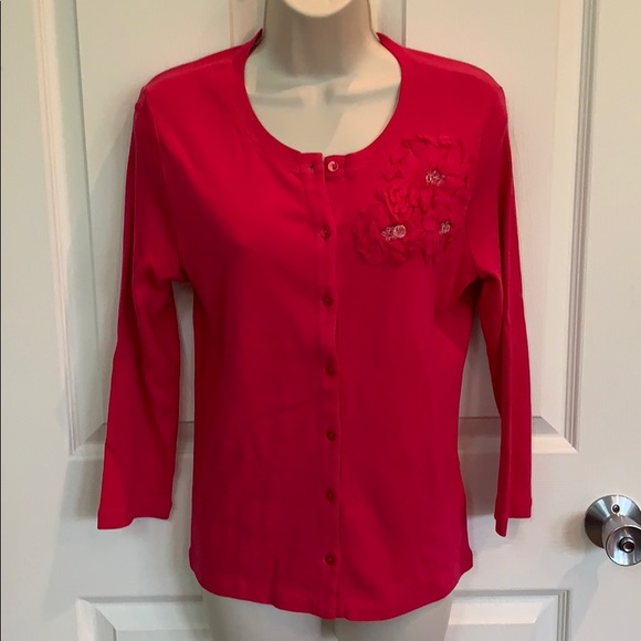 Rafaella Tops - Rafaella Hot Pink Cotton Cardigan Top